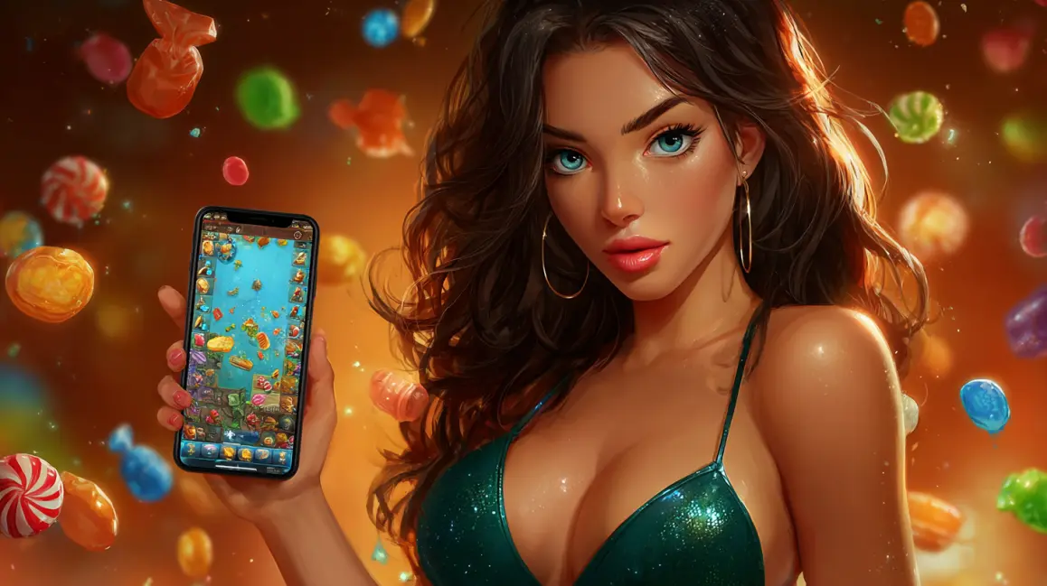 A stylish woman in an orange sports top holds a phone and a winning card, ready to bet on her favorite basketball team with the fast and reliable 4444BET mobile app.