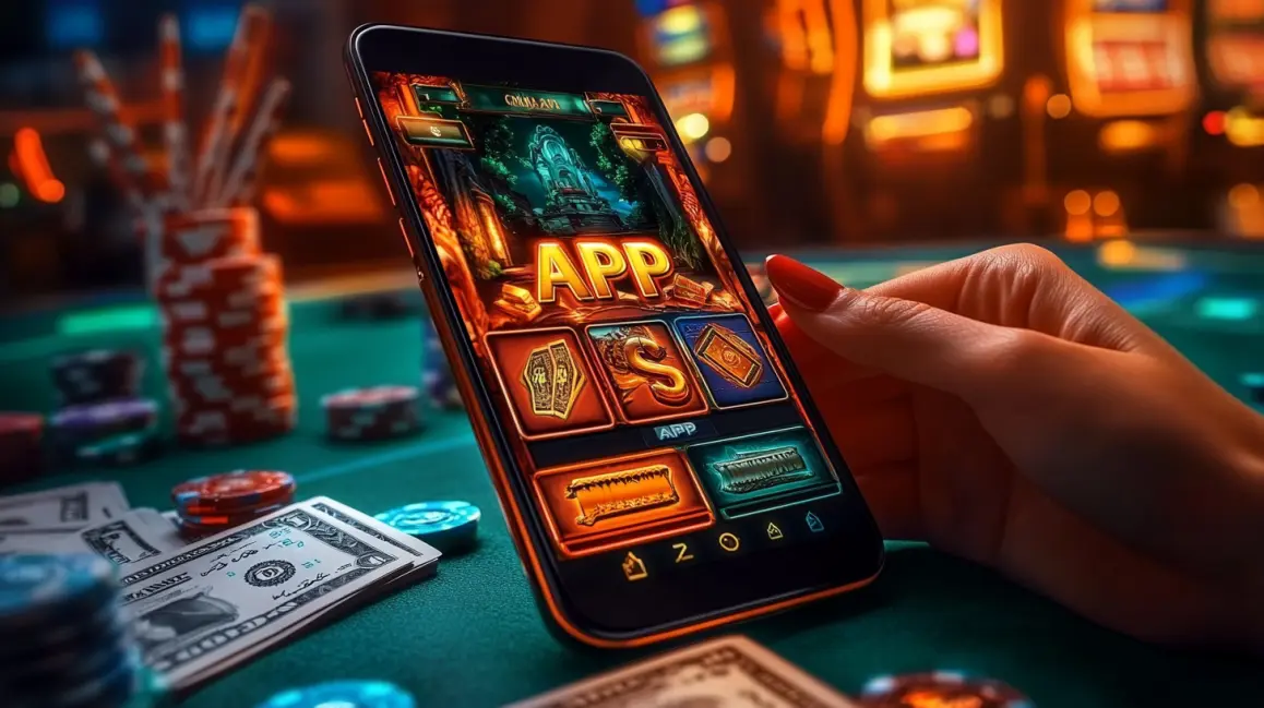 A smiling woman in a stadium holds up her phone showing the 4444BET app, your all-access pass to live sports betting and instant, in-play wagers on every game.